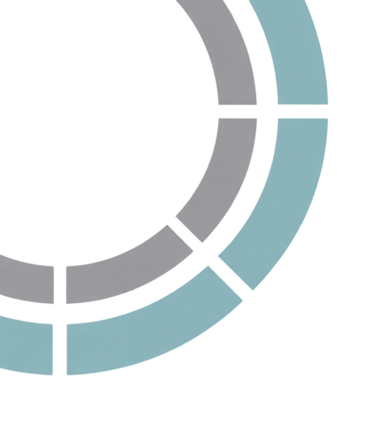 Two cog-like circles, one grey inside a light teal